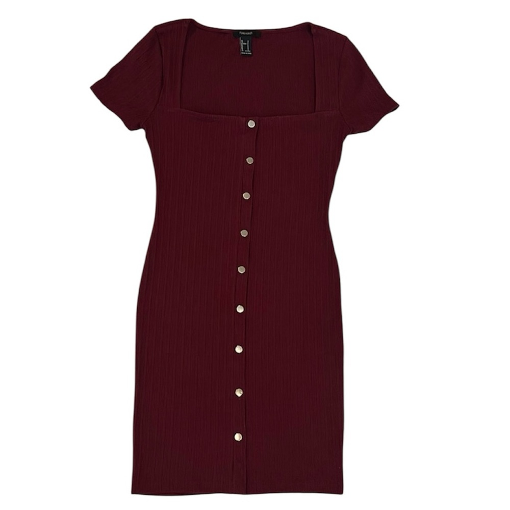Forever 21 Ribbed Front Button Square Neck Mini Dress
S Maroon